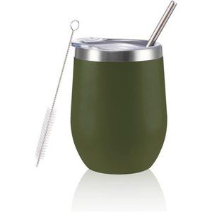 NEW - 12 oz Insulated Wine Tumbler with Lid and Straw